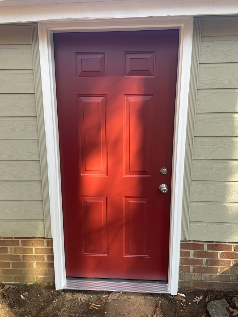 New Red ProVia Legacy Steel Door Installed on a Cary, NC home by Kelly Window & Door