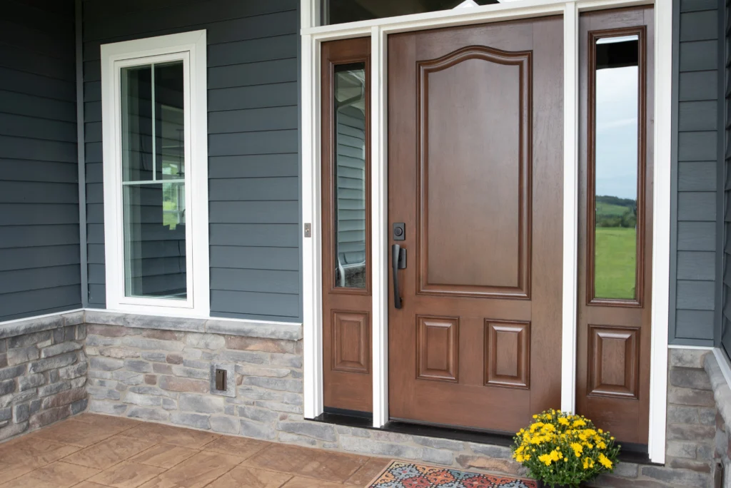 beautiful brown entry door in raleigh nc on grey home